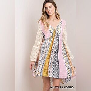 Kori America,Women's Dress Boho,Chic,Lace Flared -Lace,Sleeves,Excellent Leather